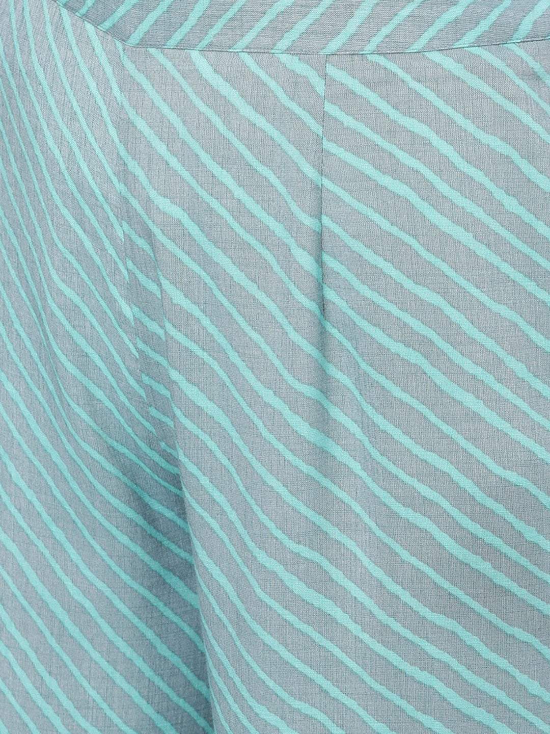 Women's  Grey & Sea Green Woven Design Kurta with Palazzos