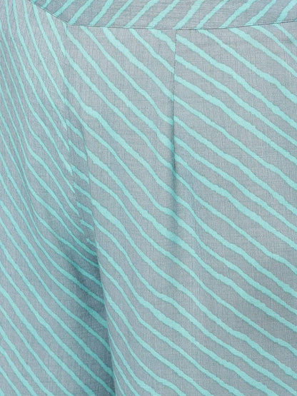 Women's  Grey & Sea Green Woven Design Kurta with Palazzos