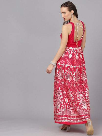 Women's  Pink Printed Maxi Dress