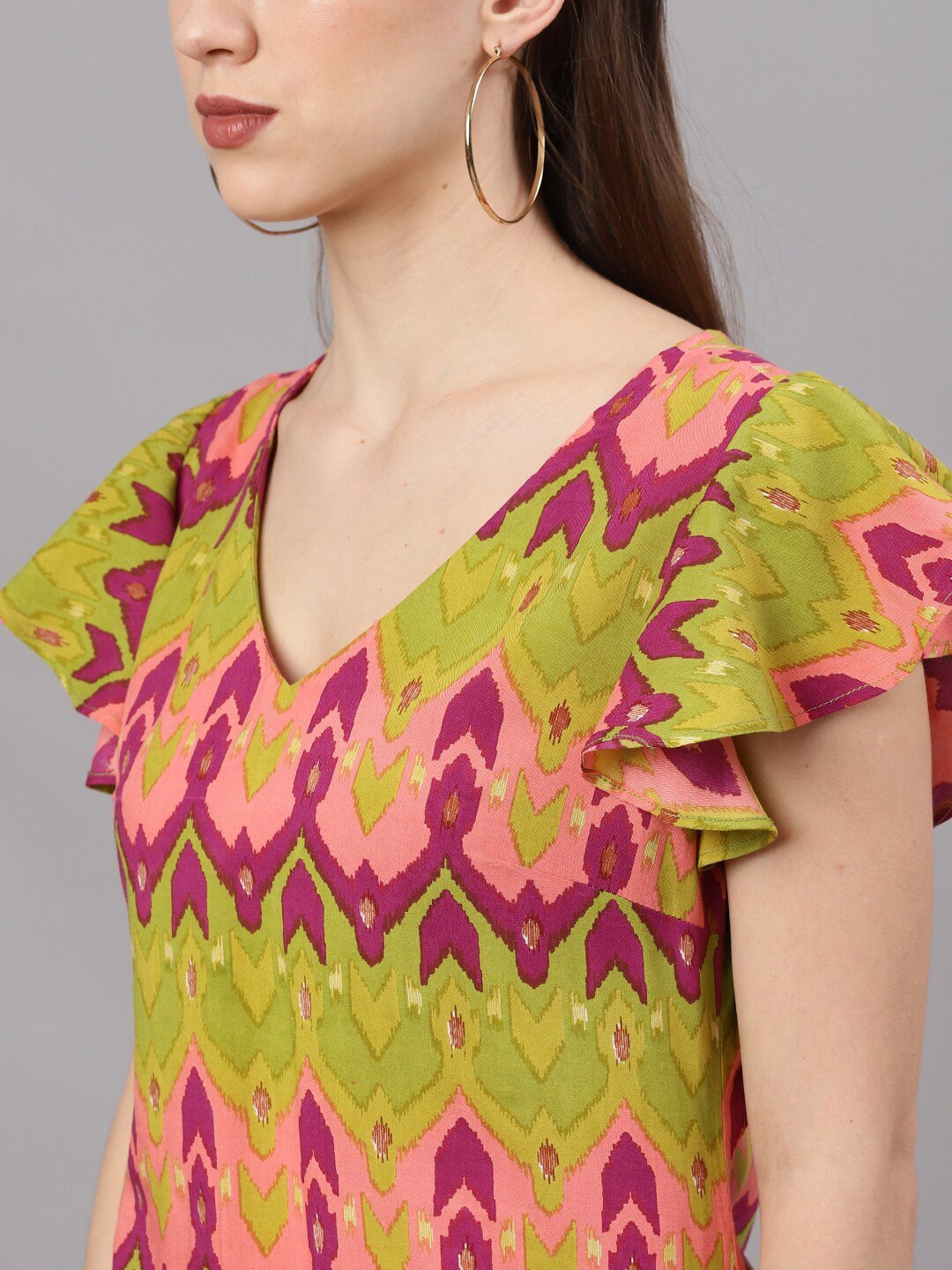 Women's  Green Printed A-Line Dress