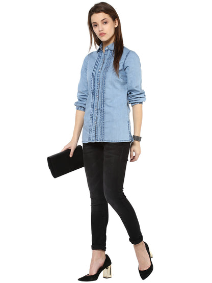Women's  Denim Pintuck Shirt