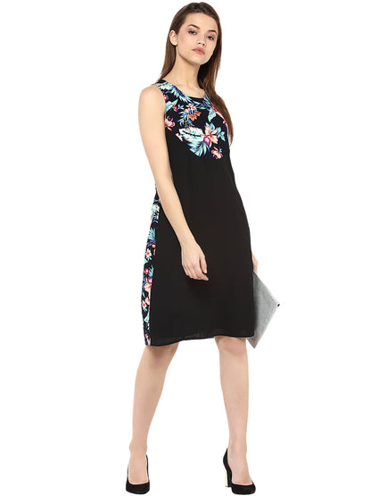 Women's  Tropical Print and Black Dress