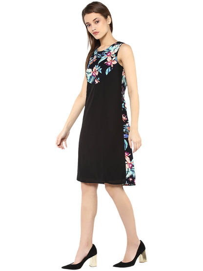 Women's  Tropical Print and Black Dress