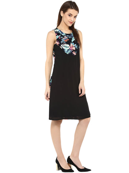 Women's  Tropical Print and Black Dress