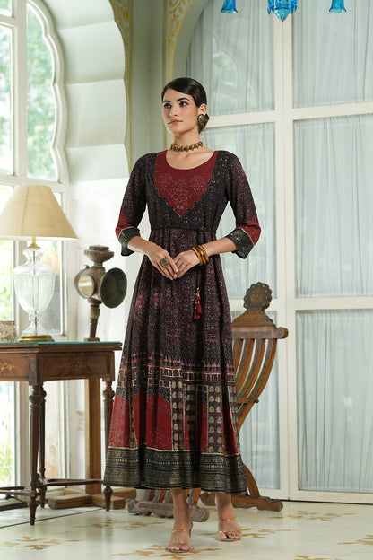 Women's  Black Georgette Festive Printed Anarkali Flared Anarkali Kurta For Women