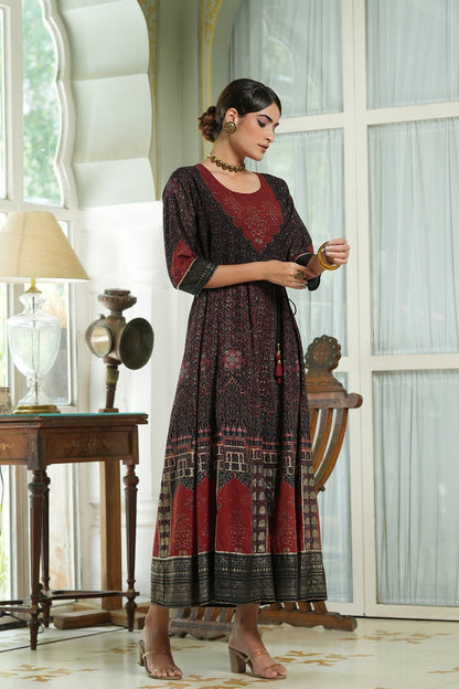 Women's  Black Georgette Festive Printed Anarkali Flared Anarkali Kurta For Women