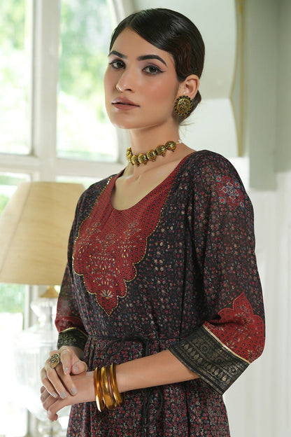 Women's  Black Georgette Festive Printed Anarkali Flared Anarkali Kurta For Women