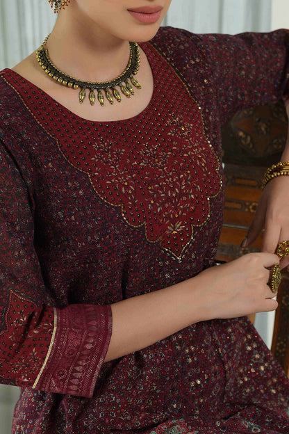 Women's  Maroon Multi Color Printed Anarkali Kurta