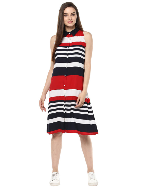 Women's Red and Navy Blue Stripe Dress