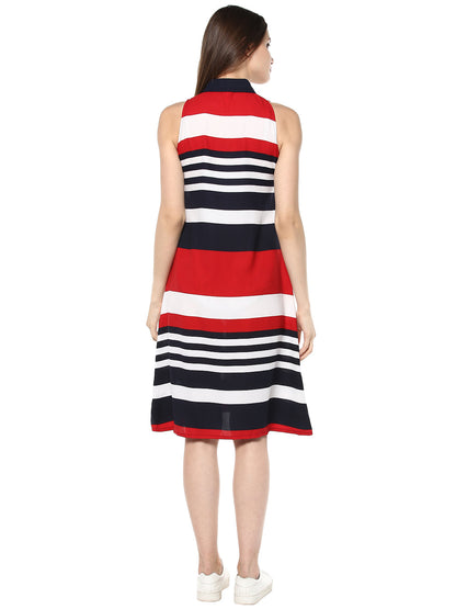 Women's Red and Navy Blue Stripe Dress