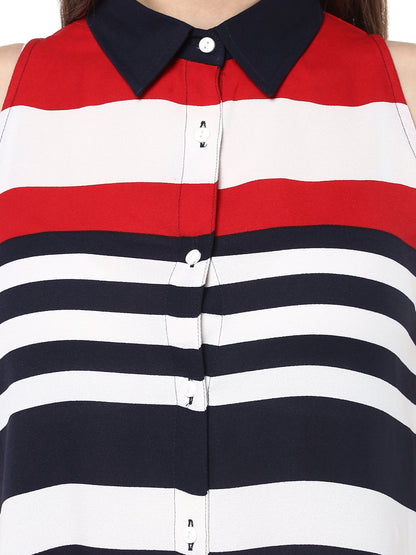 Women's Red and Navy Blue Stripe Dress