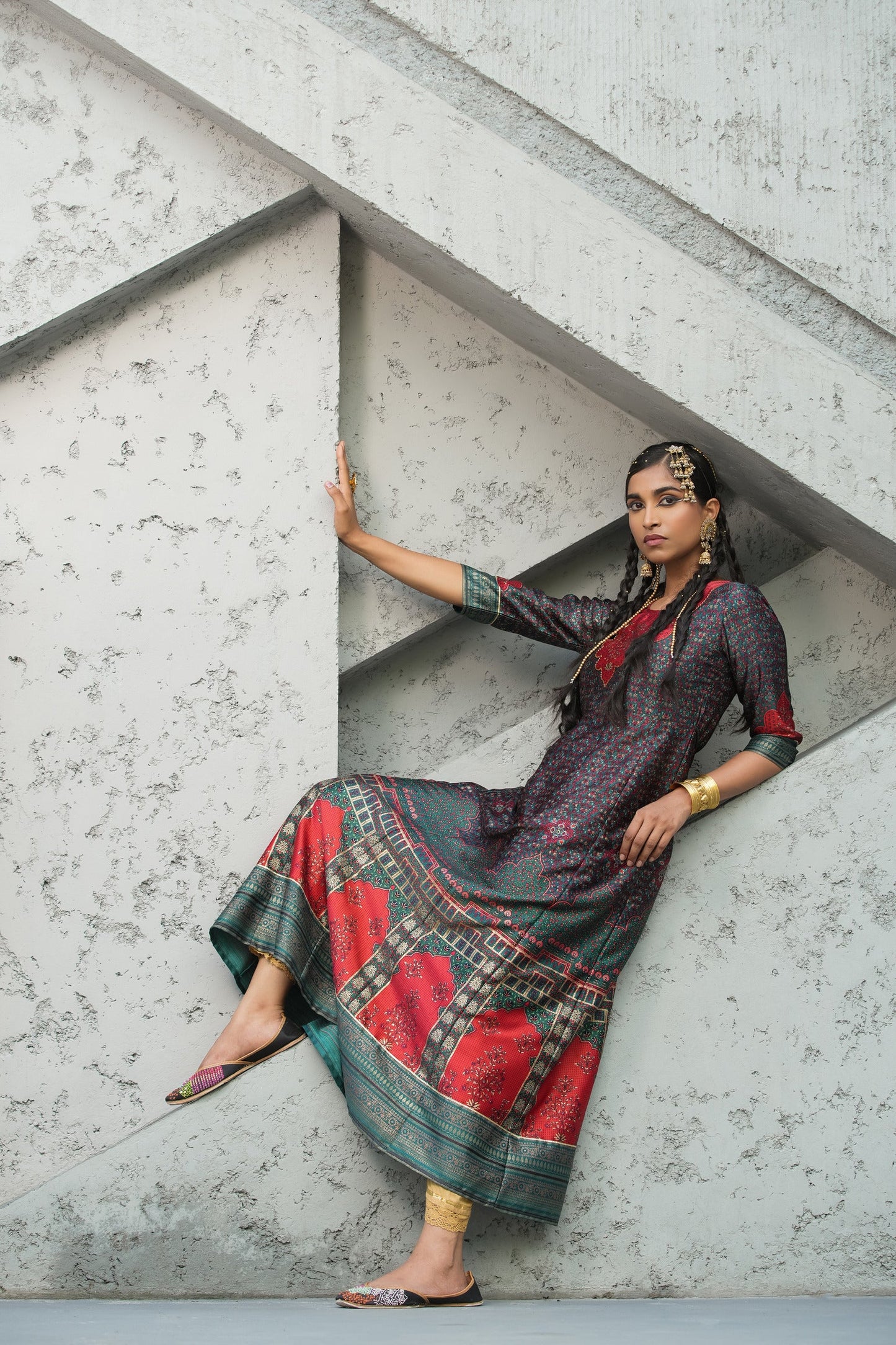 Women's  Green Multi Color Printed Anarkali Kurta