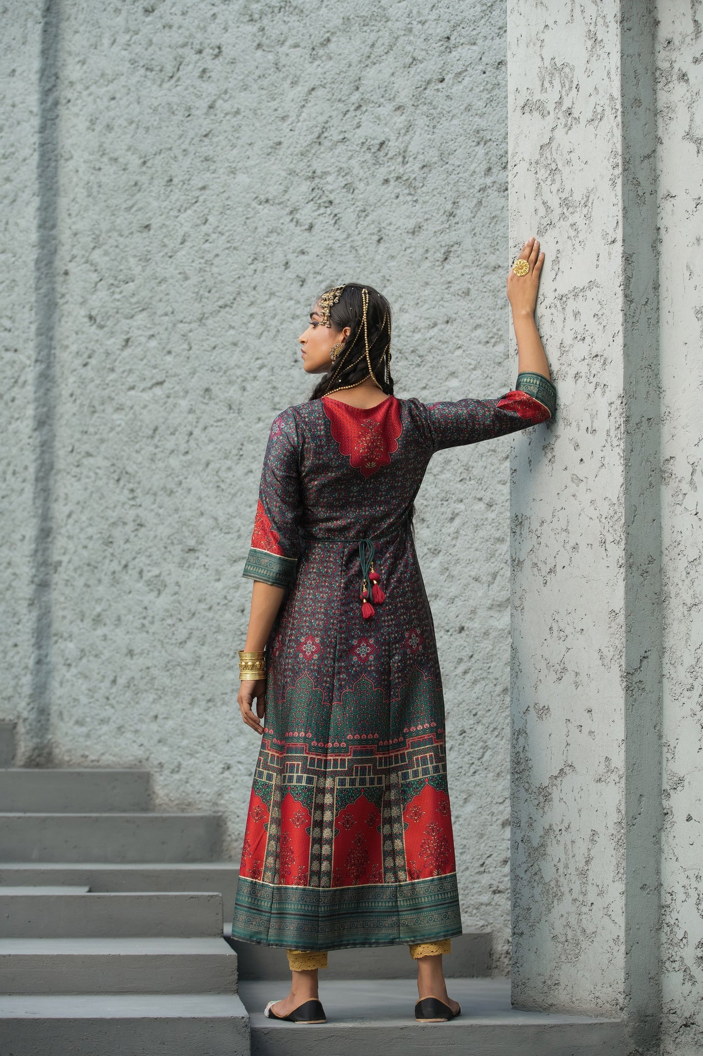 Women's  Green Multi Color Printed Anarkali Kurta