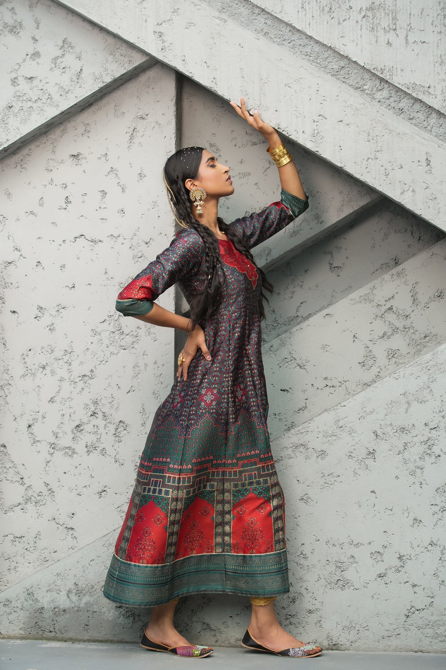 Women's  Green Multi Color Printed Anarkali Kurta
