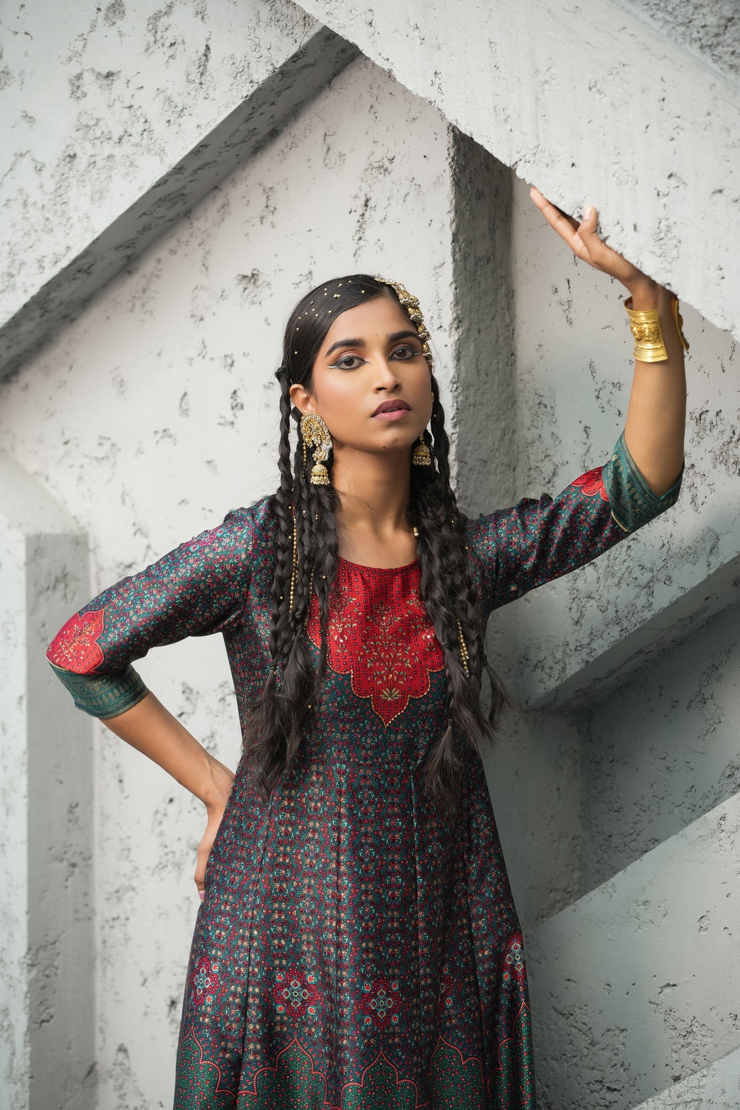 Women's  Green Multi Color Printed Anarkali Kurta
