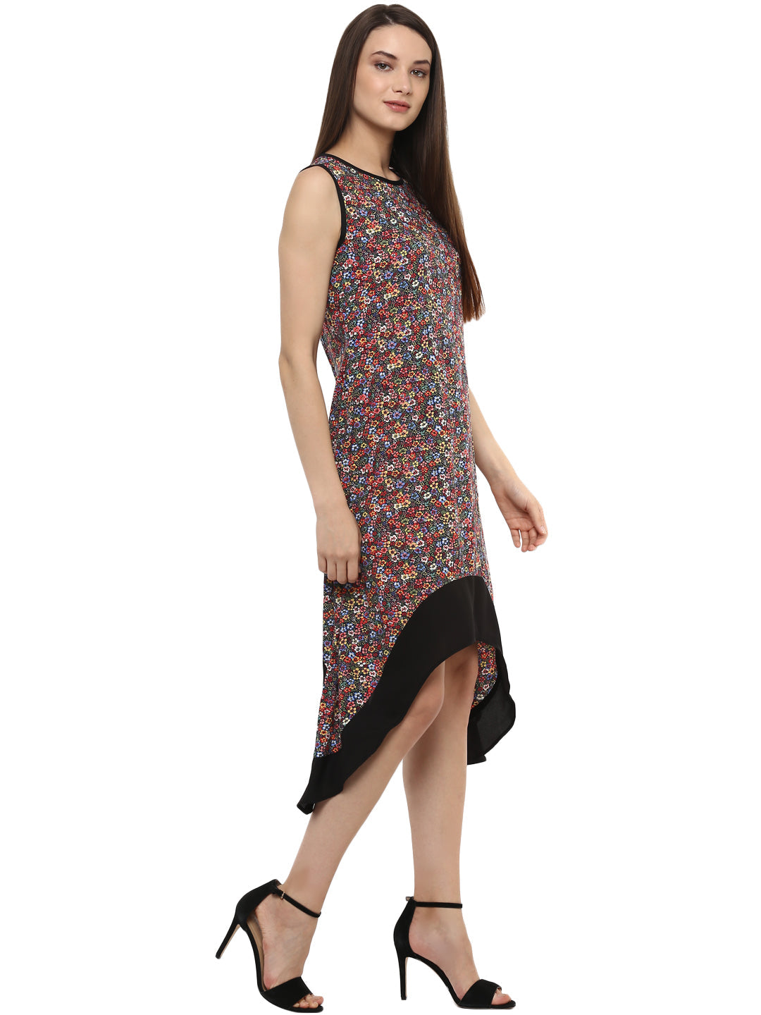 Women's Umberella Cut Asymmetric Floral Dress