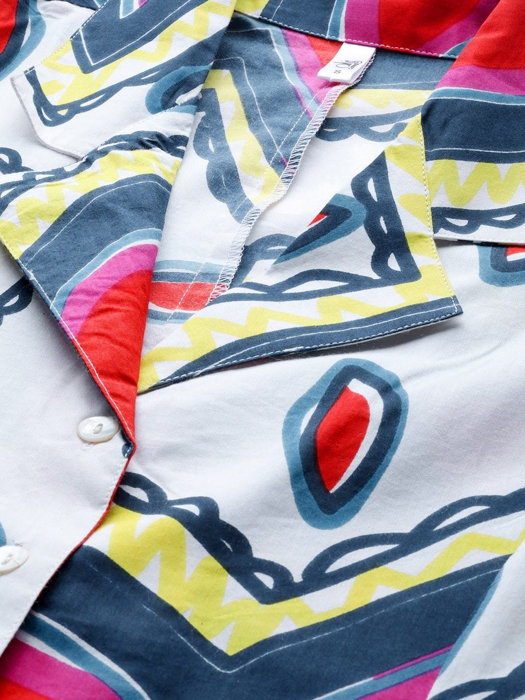Women's  White & Red Printed A-Line Kurta