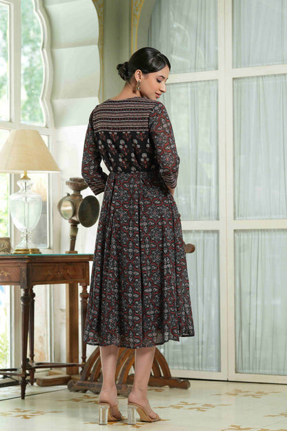 Women's  Black Georgette Festive Printed Anarkali Flared Anarkali Kurta For Women