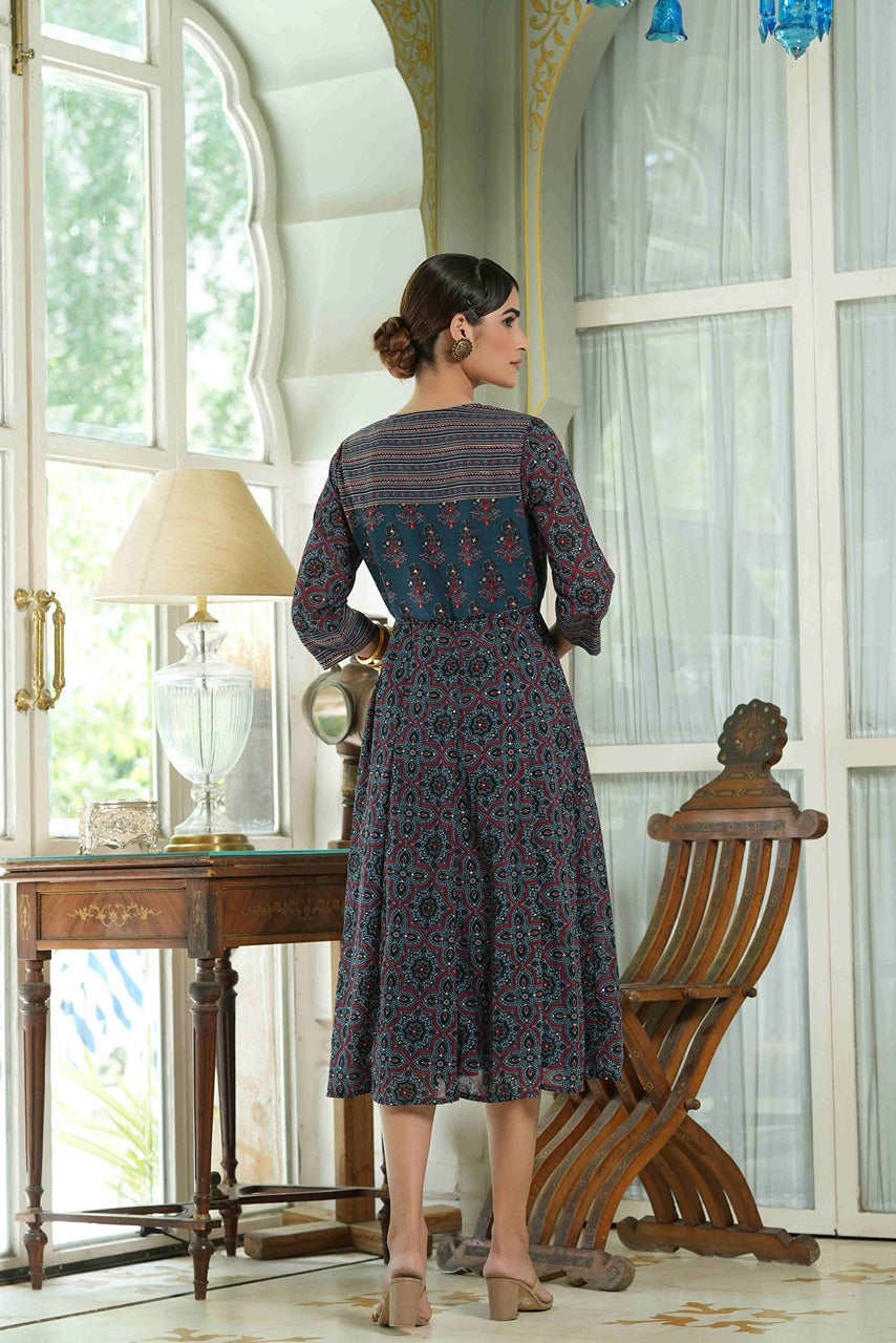 Women's  Indigo Floral Printed Maxi Dress