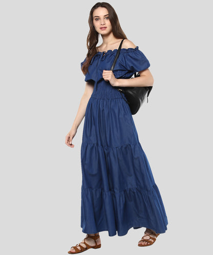 Women's Denim Peasant Styled Maxi Dress