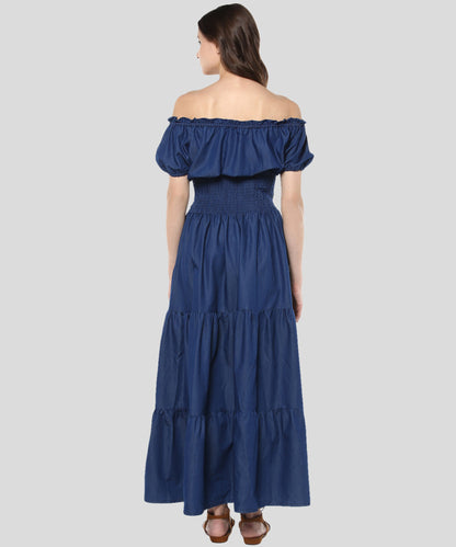 Women's Denim Peasant Styled Maxi Dress