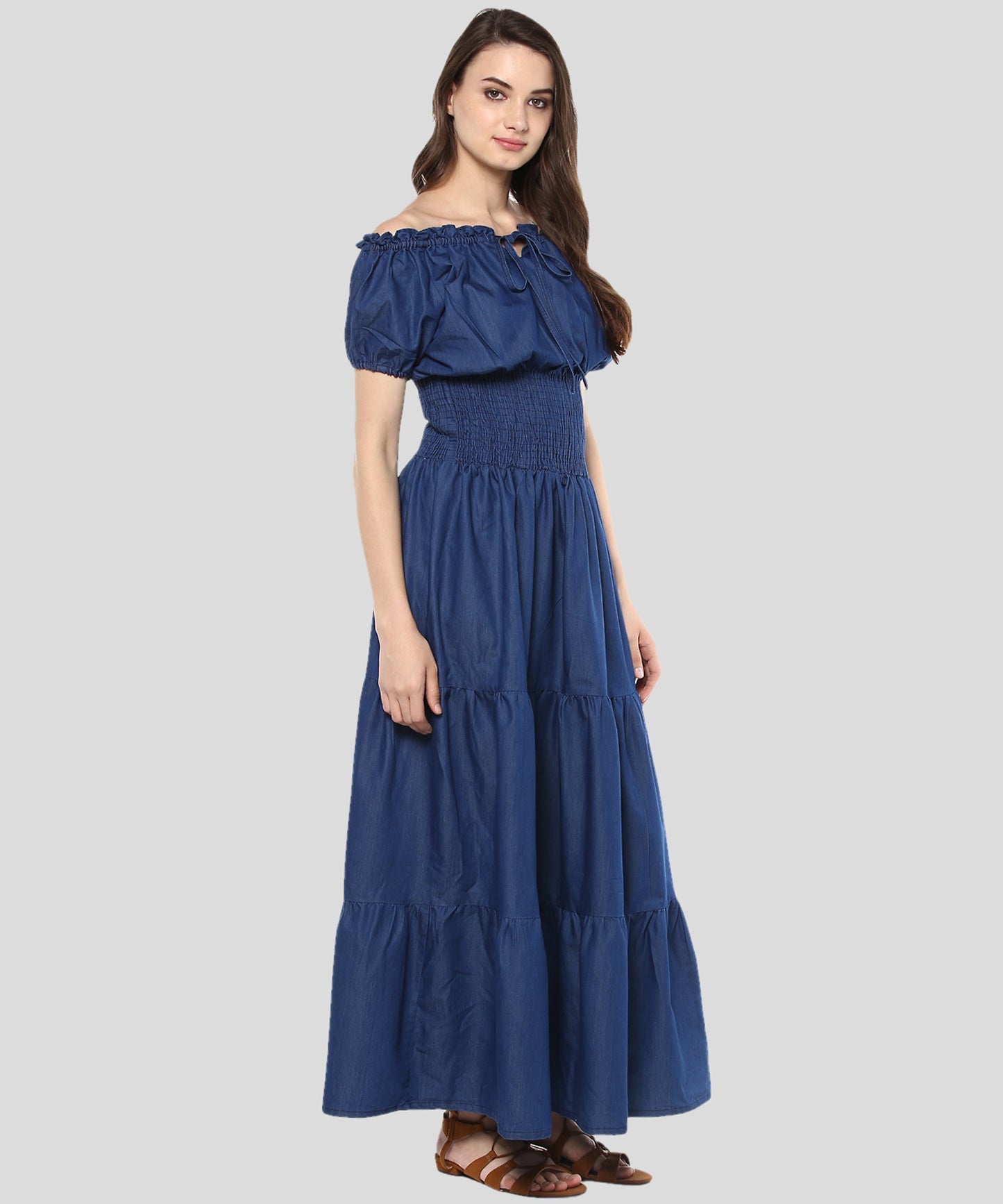 Women's Denim Peasant Styled Maxi Dress