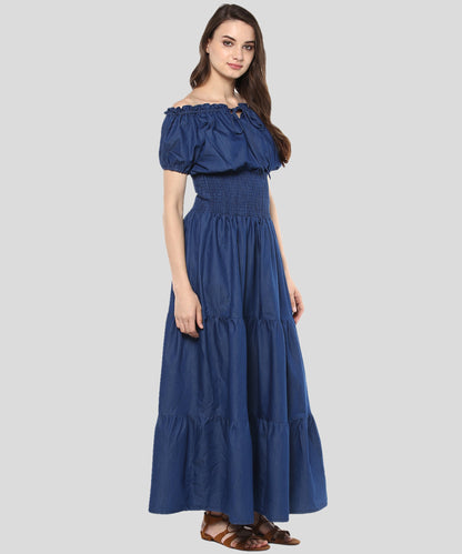 Women's Denim Peasant Styled Maxi Dress