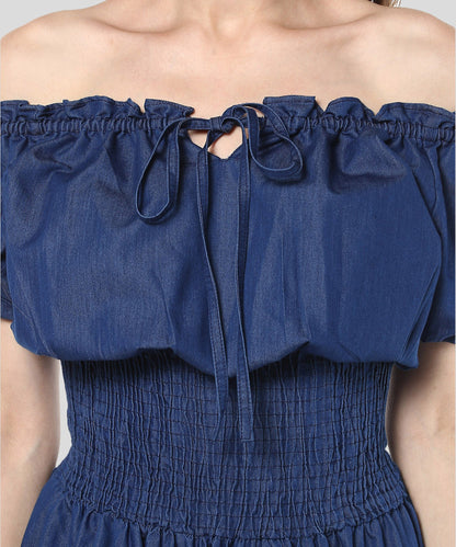 Women's Denim Peasant Styled Maxi Dress