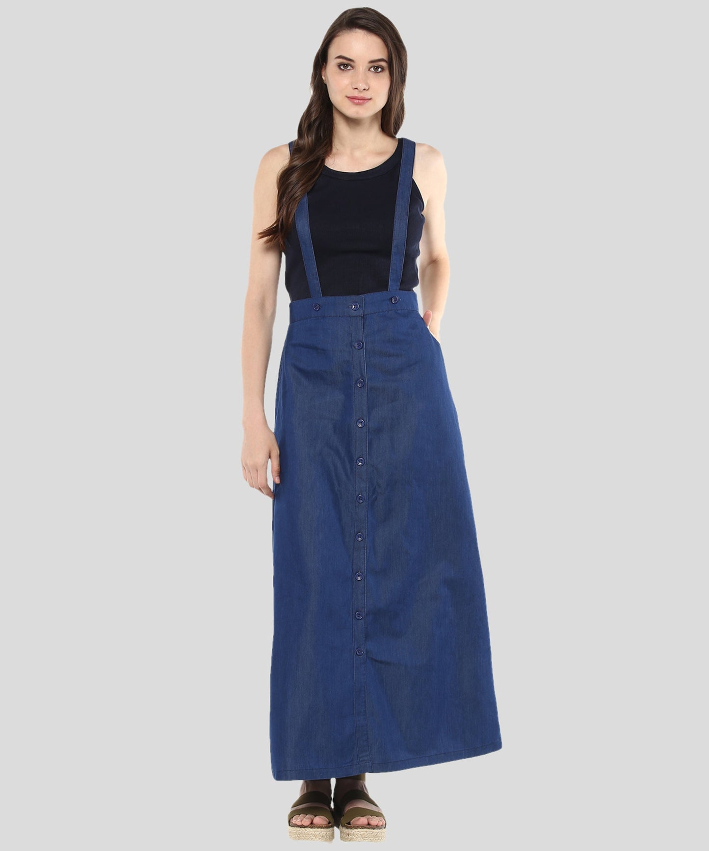 Women's Denim Pinafore Skirt Dress