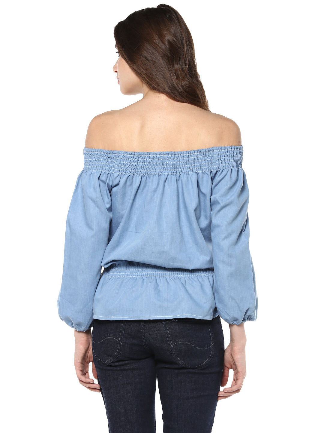 Women's  Denim Off Shoulder Lace Up Top