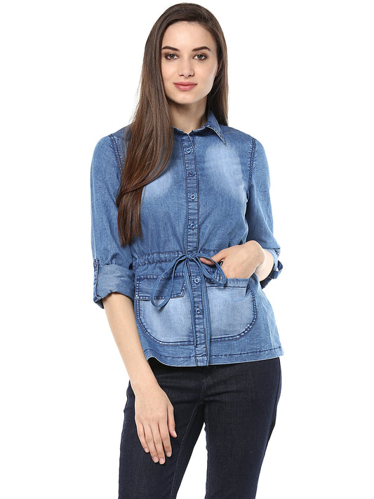 Women's  Denim top with Waist string Belt