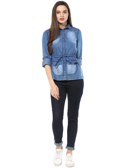 Women's  Denim top with Waist string Belt