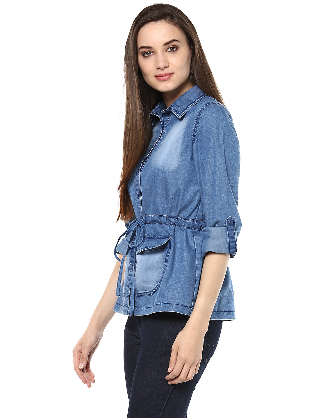 Women's  Denim top with Waist string Belt