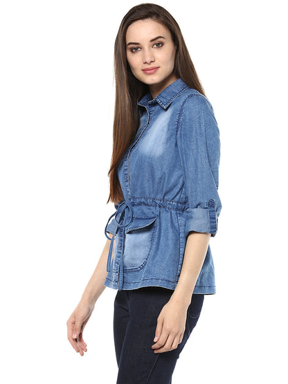 Women's  Denim top with Waist string Belt