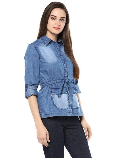 Women's  Denim top with Waist string Belt