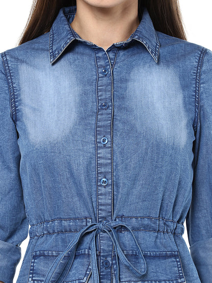 Women's  Denim top with Waist string Belt