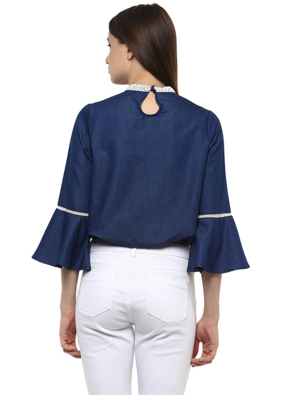 Women's  Denim peasant top with Lace detailing