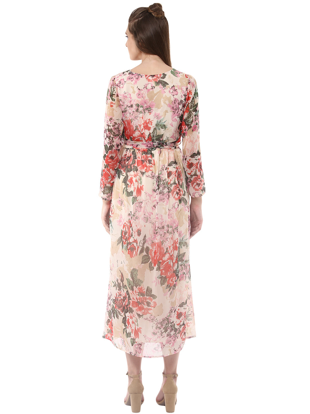 Women's Floral Chiffon Dress with Belt