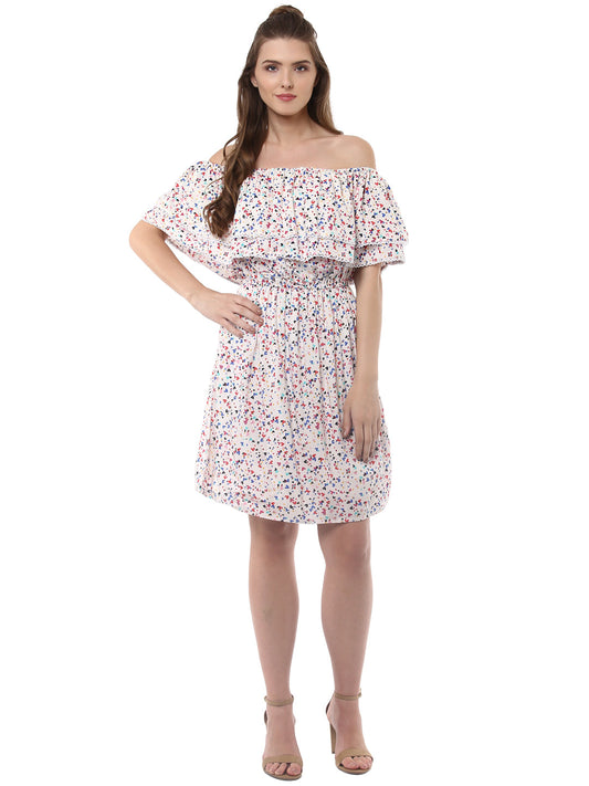 Women's Offshoulder Heart Print Rayon Dress