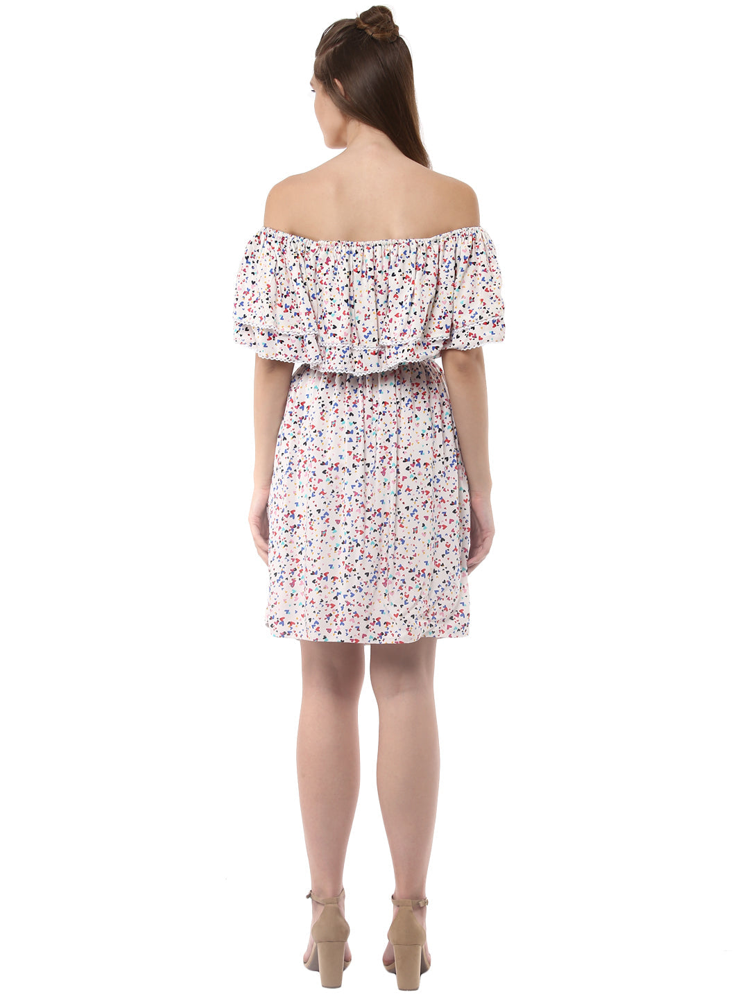 Women's Offshoulder Heart Print Rayon Dress