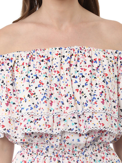 Women's Offshoulder Heart Print Rayon Dress