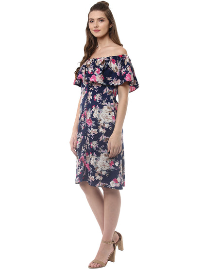 Women's Polyester Crepe Off Shoulder Dress