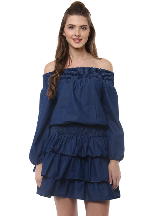 Women's Denim Dress with Multiple Tiers