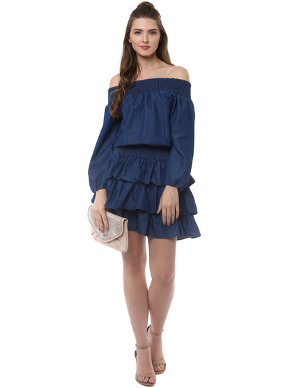 Women's Denim Dress with Multiple Tiers