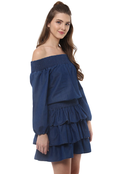 Women's Denim Dress with Multiple Tiers