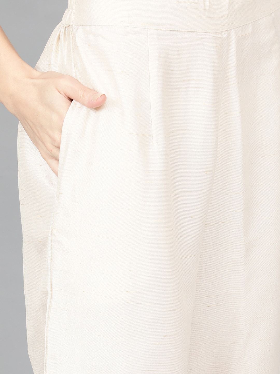 Women's  Off-White Self Design Kurta with Palazzos & Jacket
