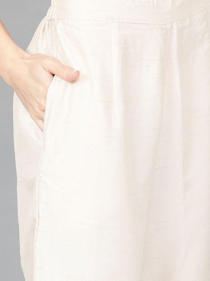 Women's  Off-White Self Design Kurta with Palazzos & Jacket