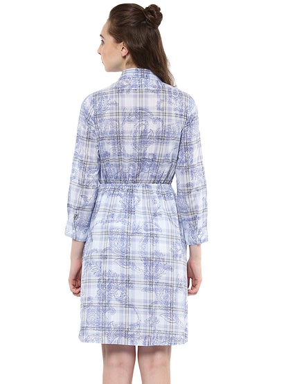 Women's Blue and White Check Shirt Dress