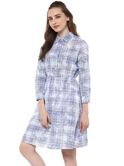 Women's Blue and White Check Shirt Dress