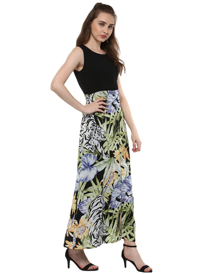 Women's Long Maxi Dress with Tropical Print